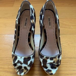 Miu Miu Leopard Print Peep-toe Pumps Size 39